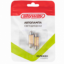 Автолампа диод T11(C5W) 12V 16SMD диодов с цок.36мм 1-кон обманка Белая SKYWAY Салон,номер ком-т 2шт